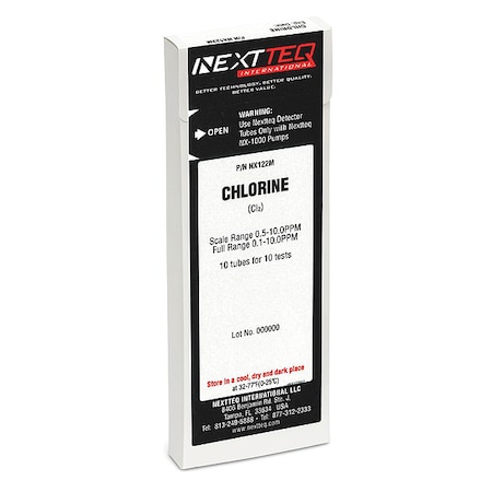 Detector Tube, For Chlorine, Glass, PK10 MPN:NX122M