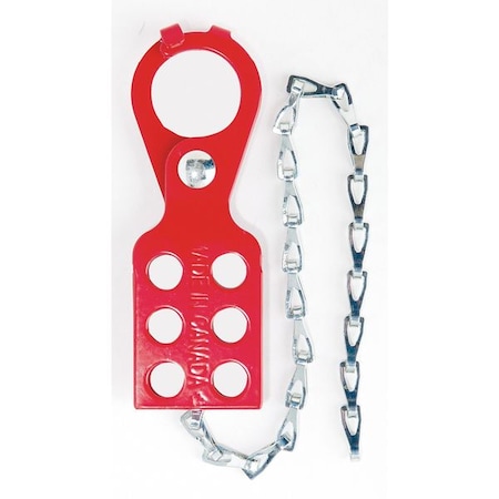 Lockout Hasp, Red, Steel, 6 Max. No. of Padlocks, 3/8 in Max. Shackle Dia., 1 in Jaw Clearance MPN:RSE46CHAIN
