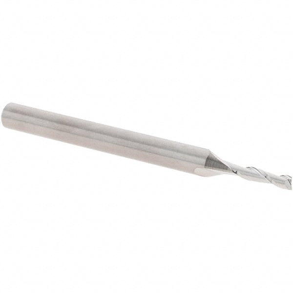 Square End Mill: 1/16'' Dia, 1/4'' LOC, 1/8'' Shank Dia, 1.5'' OAL, 2 Flutes, Solid Carbide MPN:17001138