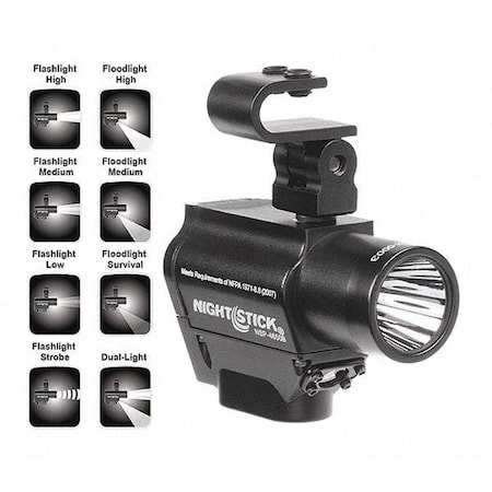 Black Helmet Mounted Dual Light Flashlight, Lithium CR123, 220lm MPN:NSP-4650B