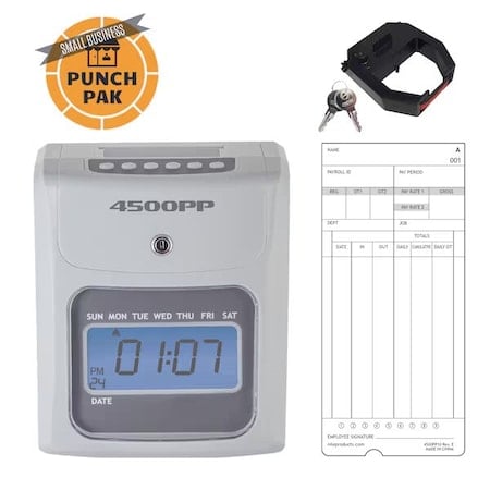 Calculating Time Clock, Employees In/Out Time Tracker, Small Business Punch Pack Bundle Time Cards, Ribbon, Keys MPN:4500PP