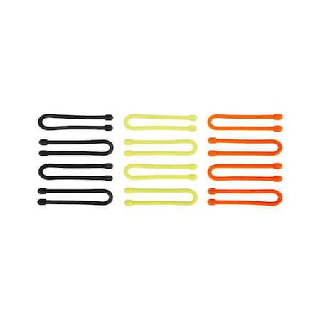 Gear Tie, 6 in L, Variable Max Bundle Dia., Black, Orange, Yellow, Rubber, Wire, 12 PK MPN:GTPP6-A1-R8