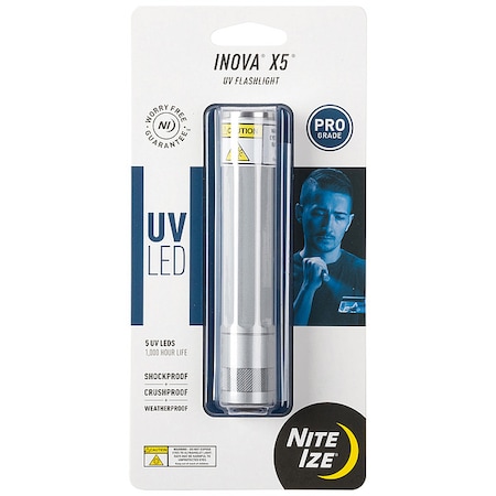 Flashlight, CR123A, 4-3/4 in H, 7/8 in Dia, Silver MPN:X5CUV-11-R7
