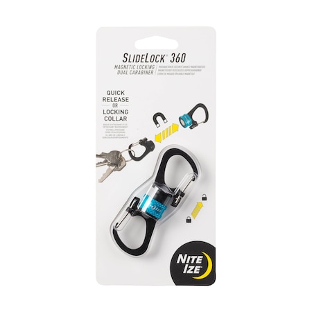 SLIDELOCK 360 Degree MAGNETIC LOCKING DUAL CARABINER, 1.6in Length, Aluminum, Blue MPN:MSBL-03-R7