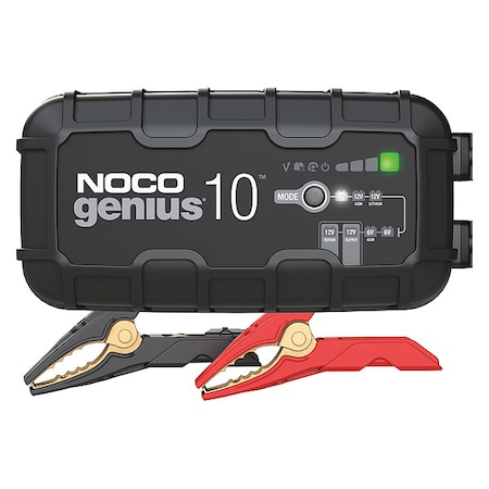 Battery Charger, Charging/Maintaining, Auto On/Off, 8.8 ft Cable L, 10 A at 12V/10 A at 6V MPN:GENIUS10