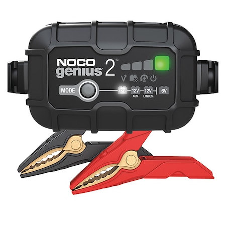 Battery Charger, 2 A at 12V, 2 A at 6V, 6.4 ft, 2 A at 12V, 2 A at 6V MPN:GENIUS2