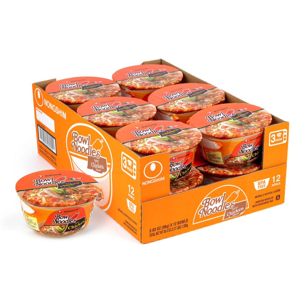 Nongshim Spicy Chicken Bowl Noodle Soup, 3.03 Oz, Box Of 12 Bowls MPN:031146852307