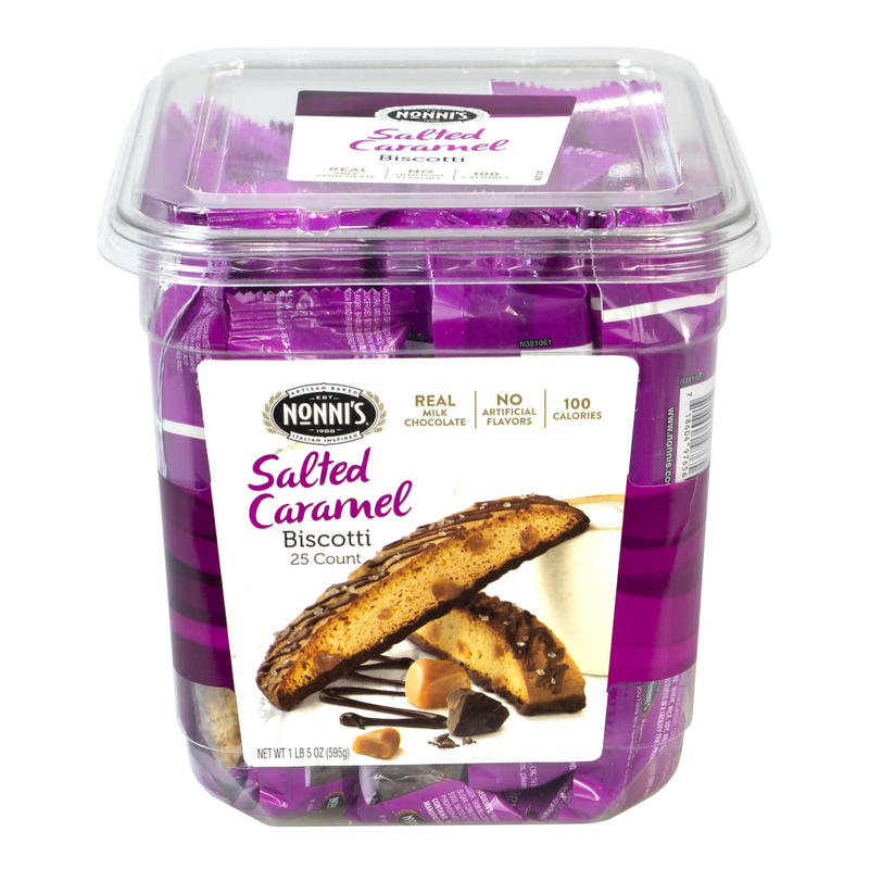 Nonnis Salted Caramel Biscotti, 0.84 Oz, Tub Of 25 Biscotti MPN:97670