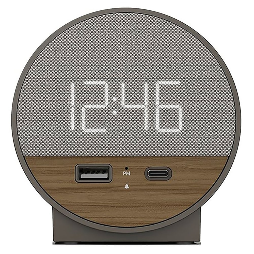 NonStop Station O Hotel Alarm Clock, 3-7/8inH x 2-3/8inW x 2-9/16inD, Gray/Walnut MPN:NSO2-WFD