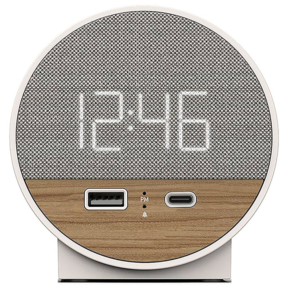 NonStop Station O Hotel Alarm Clock, 3-7/8inH x 2-3/8inW x 2-9/16inD, White/Walnut MPN:NSO2-WFL