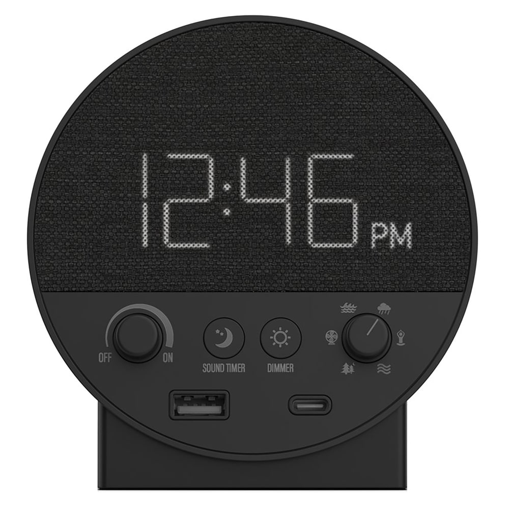 NonStop Station R Hotel Wellness Clock, 4-5/8inH x 4-7/16inW x 3-1/4inD, Black MPN:NSR-BK