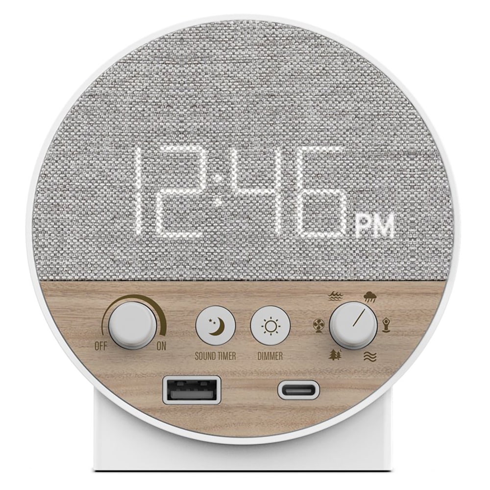 NonStop Station R Hotel Wellness Clock, 4-5/8inH x 4-7/16inW x 3-1/4inD, White/Gray MPN:NSR-WW