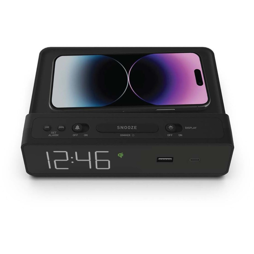 Nonstop Station W Alarm Clock, 2-5/16inH x 6-1/2inW x 5inD, Black MPN:NSW2-BK