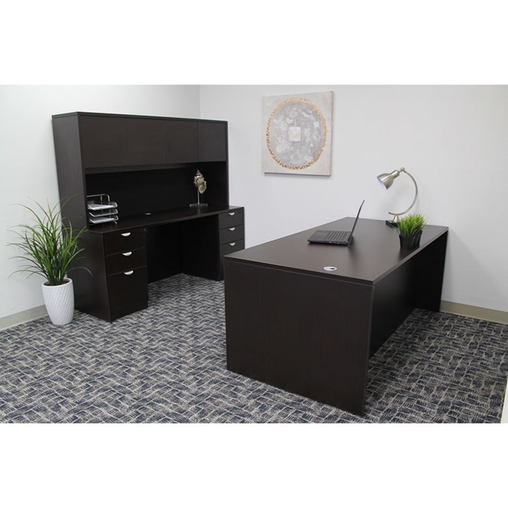Boss Office Products 66inW Executive Office Suite With 2 Box/Box/File Storage Pedestals, Credenza And 4-Door Hutch, Mocha MPN:GROUPA16-MOC