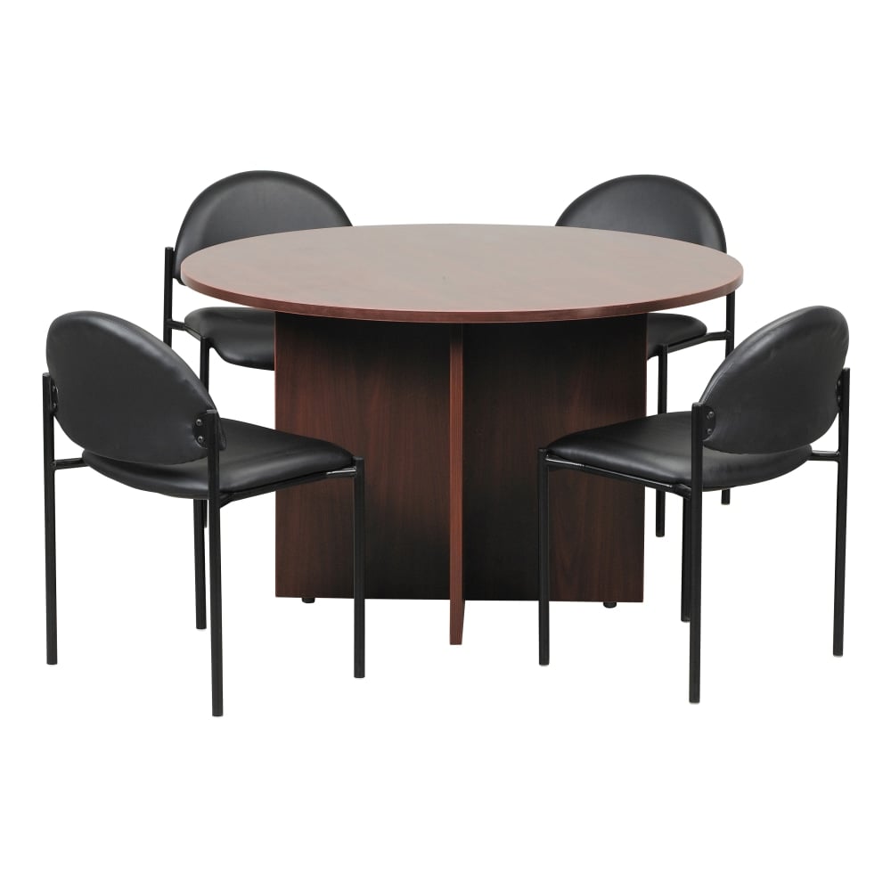 Boss Office Products Conference Table with 4 Chairs, Mahogany/Black MPN:GROUPC-M