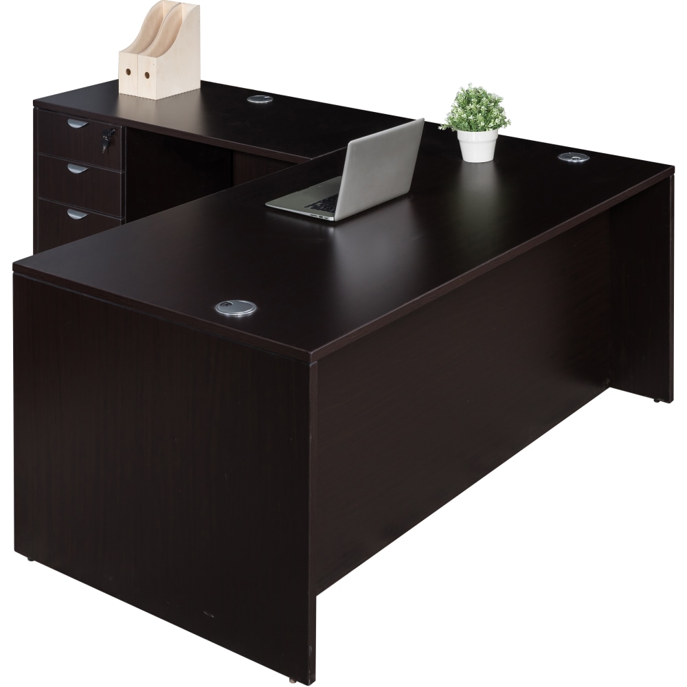 Boss Office Products Holland Series 71inW Executive L-Shaped Corner Desk With File Storage Pedestal, Mocha MPN:GROUPA10-MOC