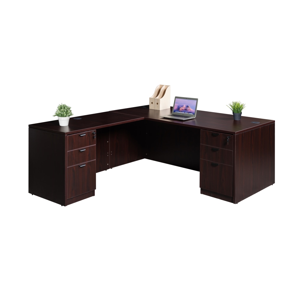 Boss Office Products Holland Series 71inW Executive L-Shaped Corner Desk With 2 File Storage Pedestals, Mahogany MPN:GROUPA11-M