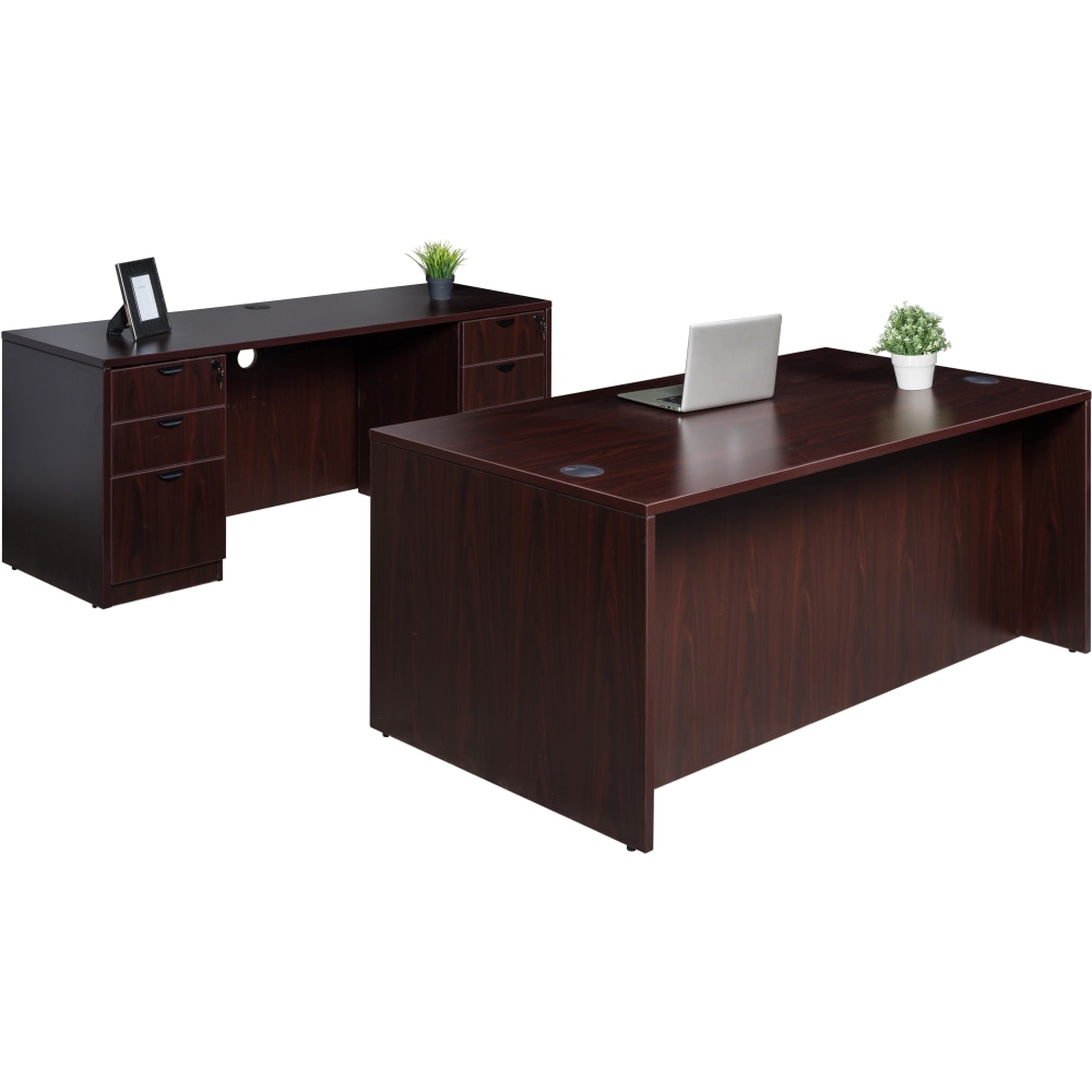 Boss Office Products Holland Suite Desk And Credenza With Dual File Storage Pedestals, Mahogany MPN:GROUPA12-M