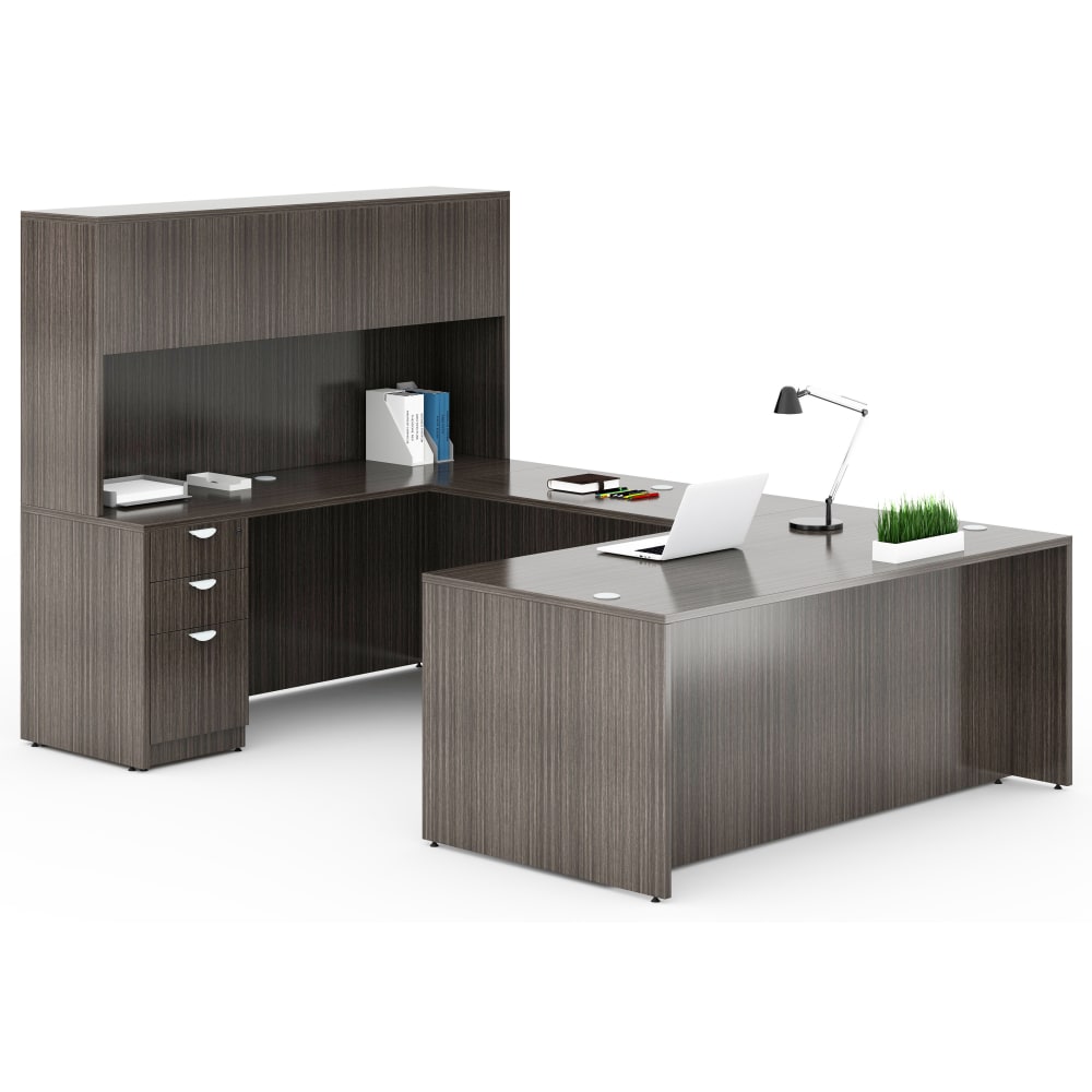 Boss Office Products Holland Series Executive U-Shape Desk With File Storage, Pedestal And Hutch, Driftwood MPN:GROUPA15-DW