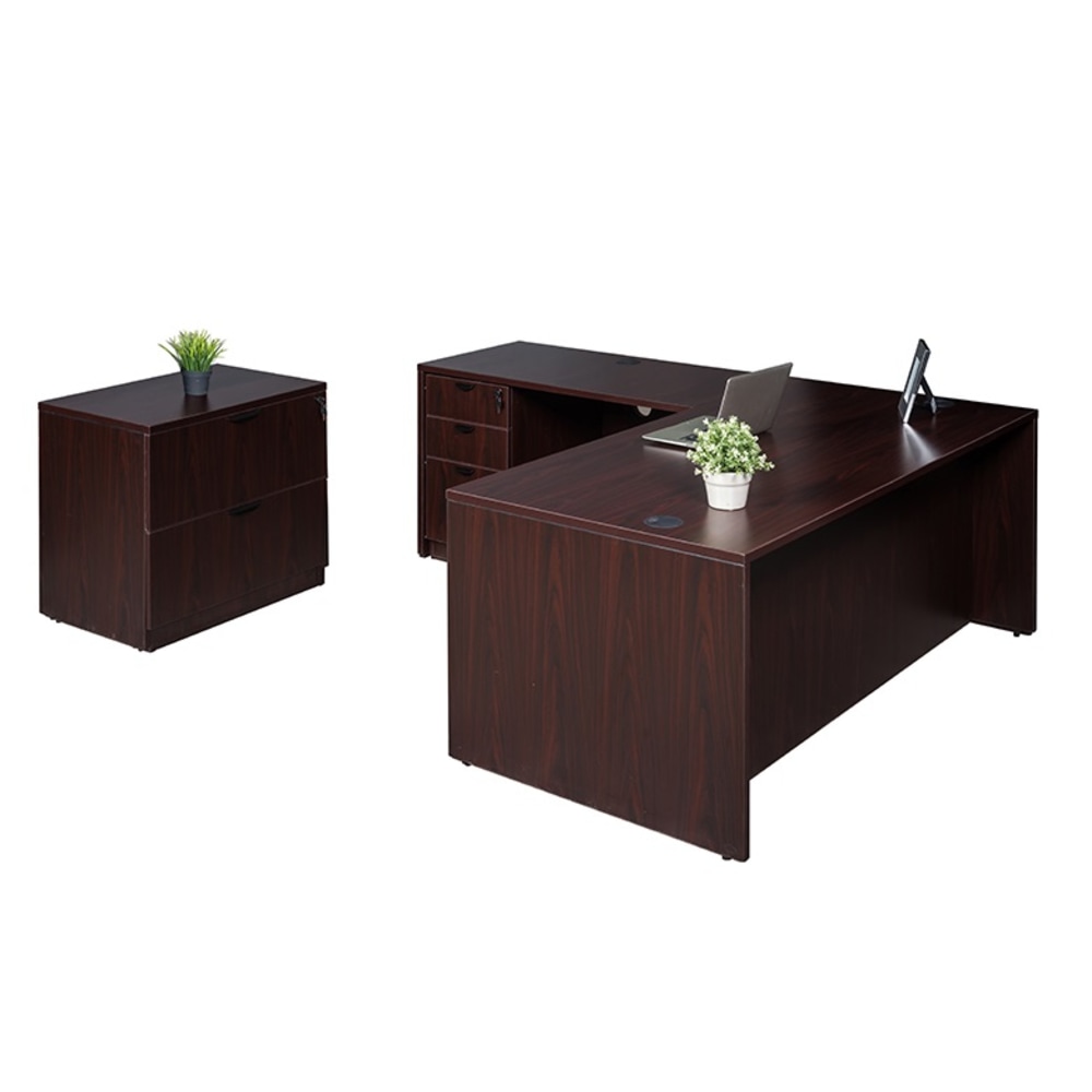 Boss Holland Series Office Suite With 66in Desk, Return, Pedestal File & Lateral File, Mahogany MPN:GROUPA19-M