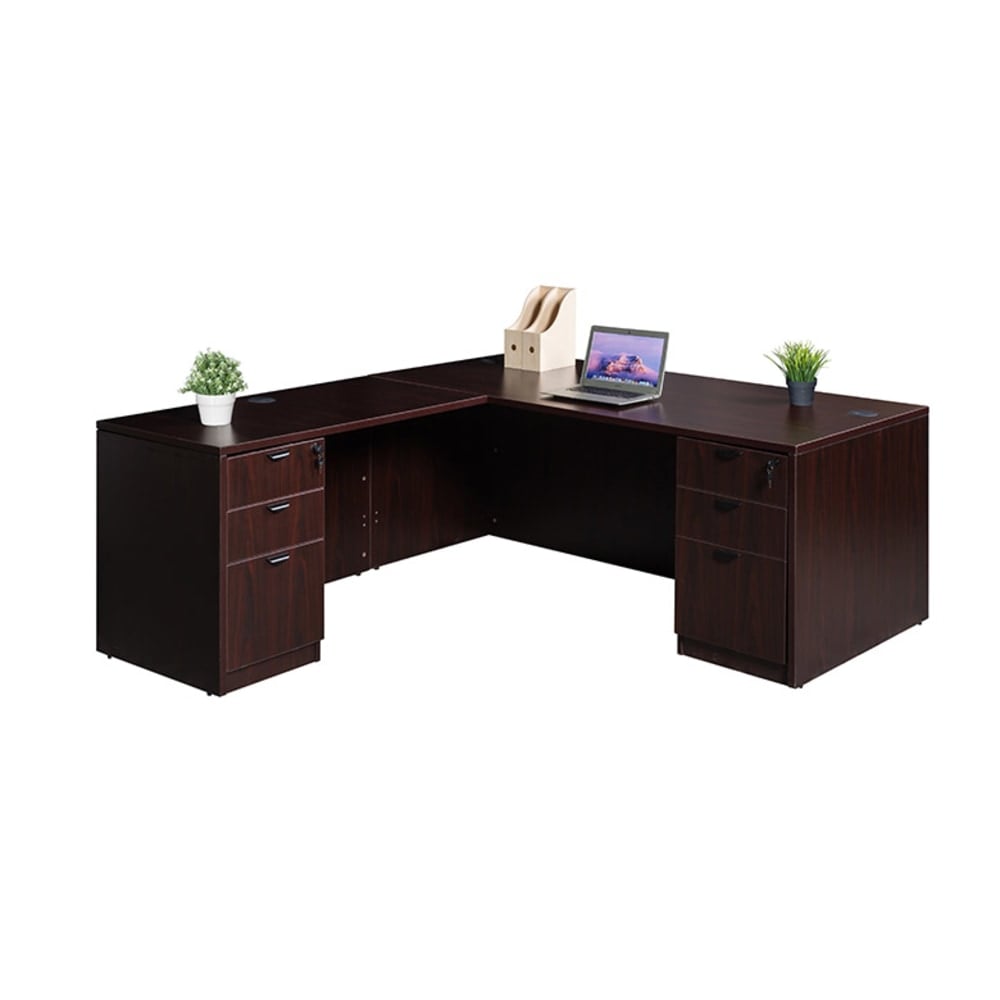 Boss Holland Series 66inW L-Shaped Corner Desk With Dual File Pedestals, Mahogany MPN:GROUPA21-M