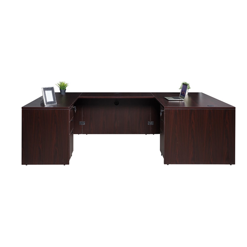 Boss Holland Series Office Suite With 71inW Desk, Bridge, Credenza & 2 Pedestal Files, Mahogany MPN:GROUPA4-M