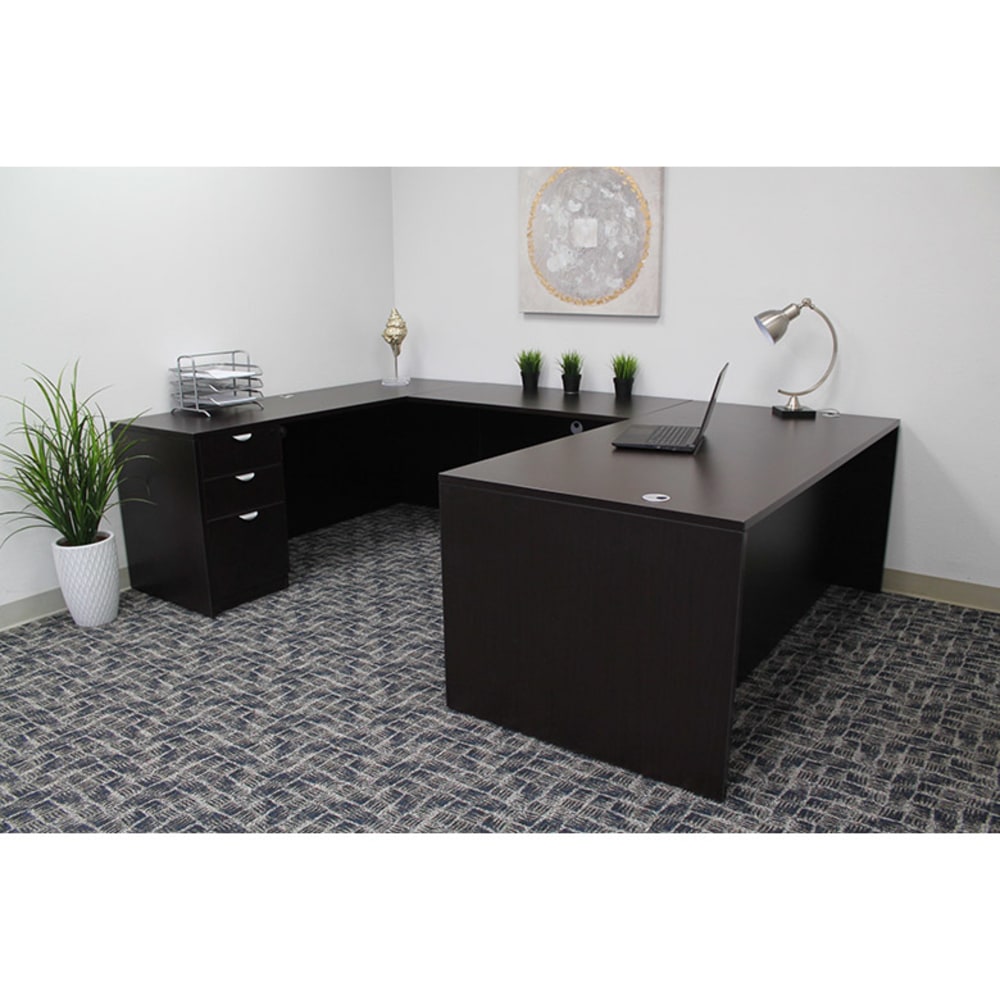 Boss Holland Series Office Suite With 71inW Desk, Bridge, Credenza & 2 Pedestal Files, Mocha MPN:GROUPA4-MOC