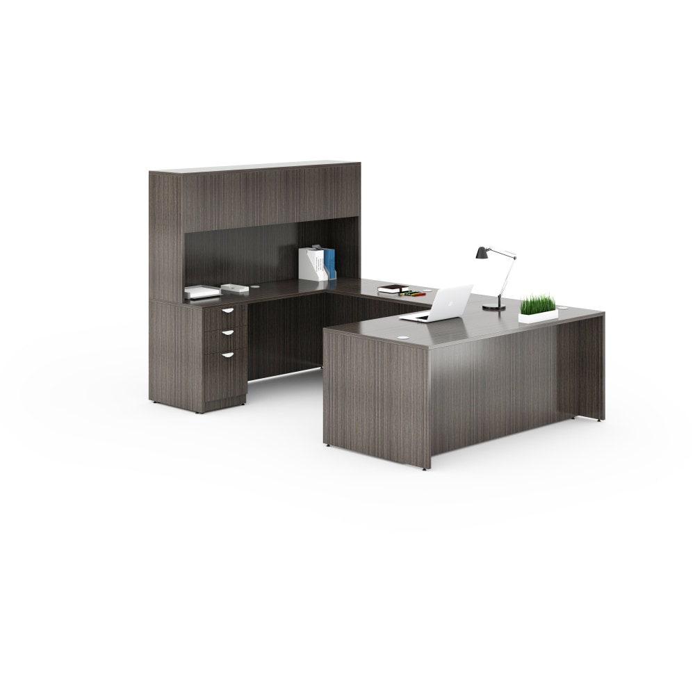 Boss Office Products Holland Series Executive U-Shaped Desk With File Storage Pedestal And Hutch, Driftwood MPN:GROUPA5-DW