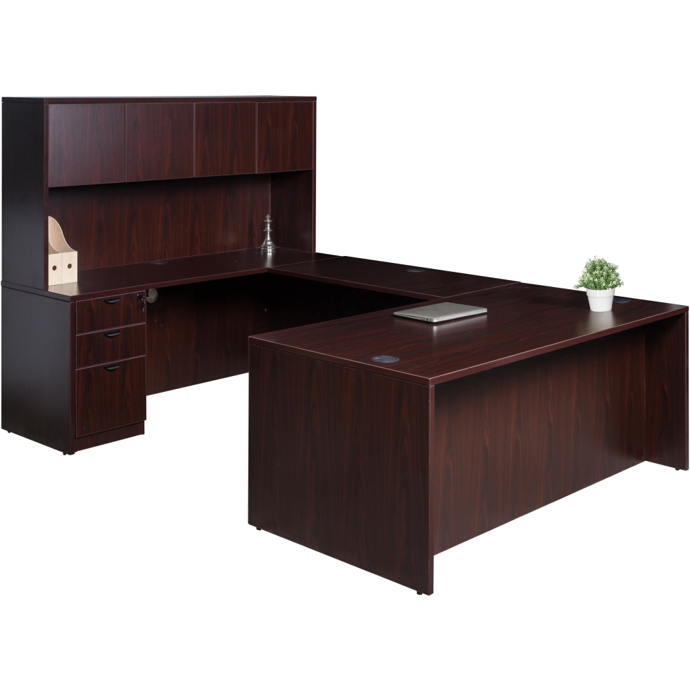 Boss Office Products Holland Series Executive U-Shaped Desk With File Storage Pedestal And Hutch, Mahogany MPN:GROUPA5-M