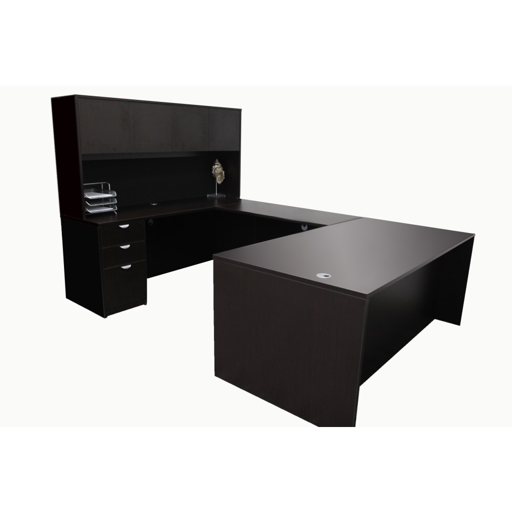 Boss Office Products Holland Series Executive U-Shaped Desk With File Storage Pedestal And Hutch, Mocha MPN:GROUPA5-MOC