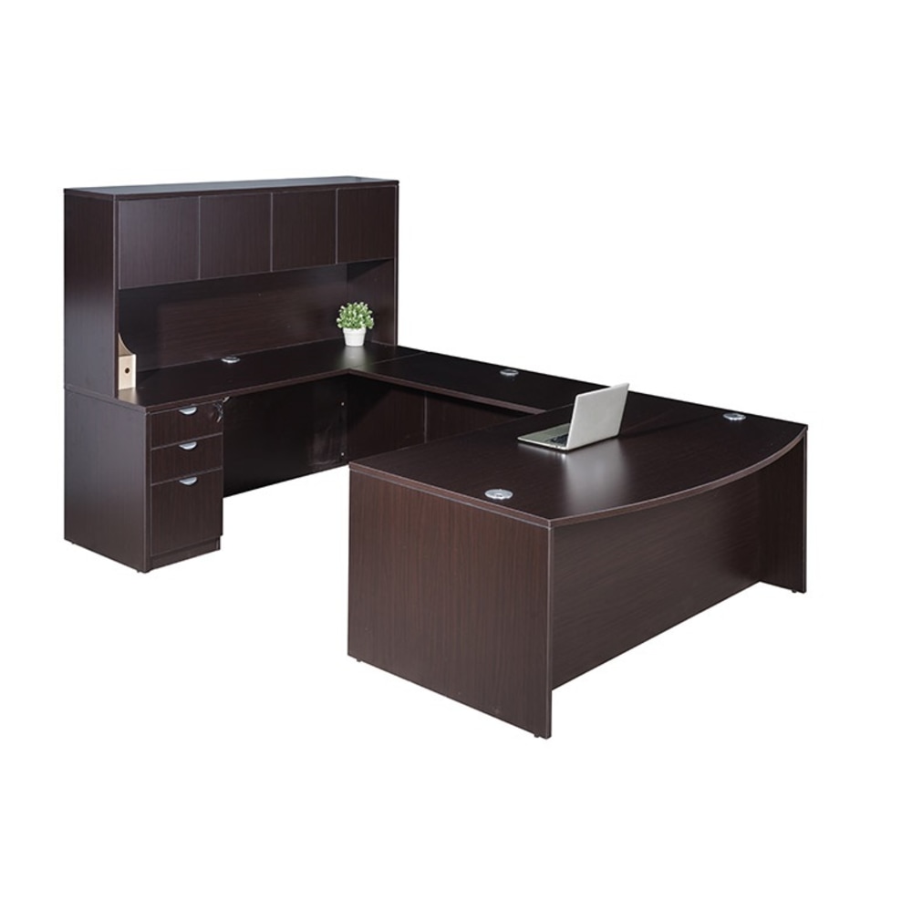 Boss Office Products Holland Series 71in Executive U-Shaped Desk Suite With File Storage Pedestal & Hutch, Mocha MPN:GROUPAH-MOC