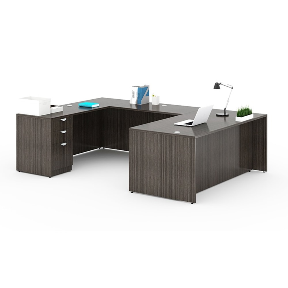 Boss Office Products 66inW Executive U-Shaped Desk with Box/Box/File Storage Pedestal, Driftwood MPN:GROUPA13-DW