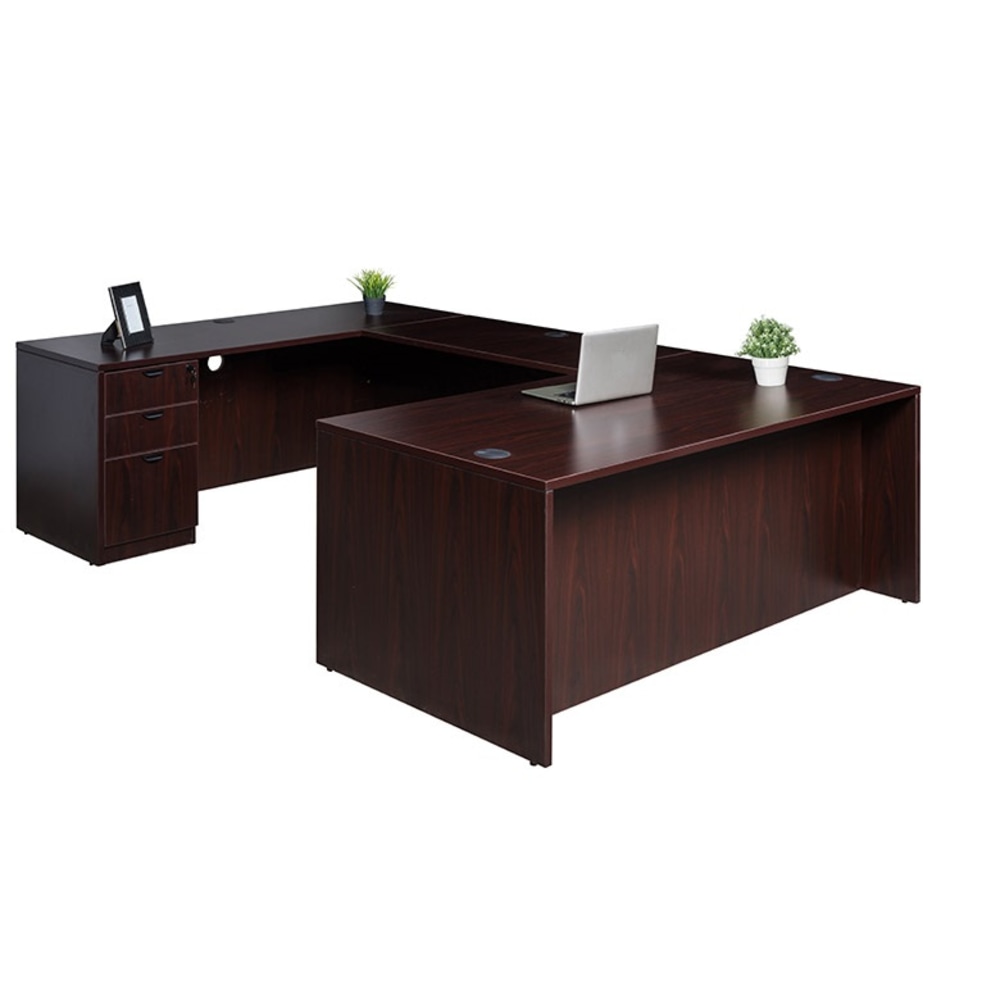 Boss Office Products 66inW Executive U-Shaped Desk with Box/Box/File Storage Pedestal, Mahogany MPN:GROUPA13-M