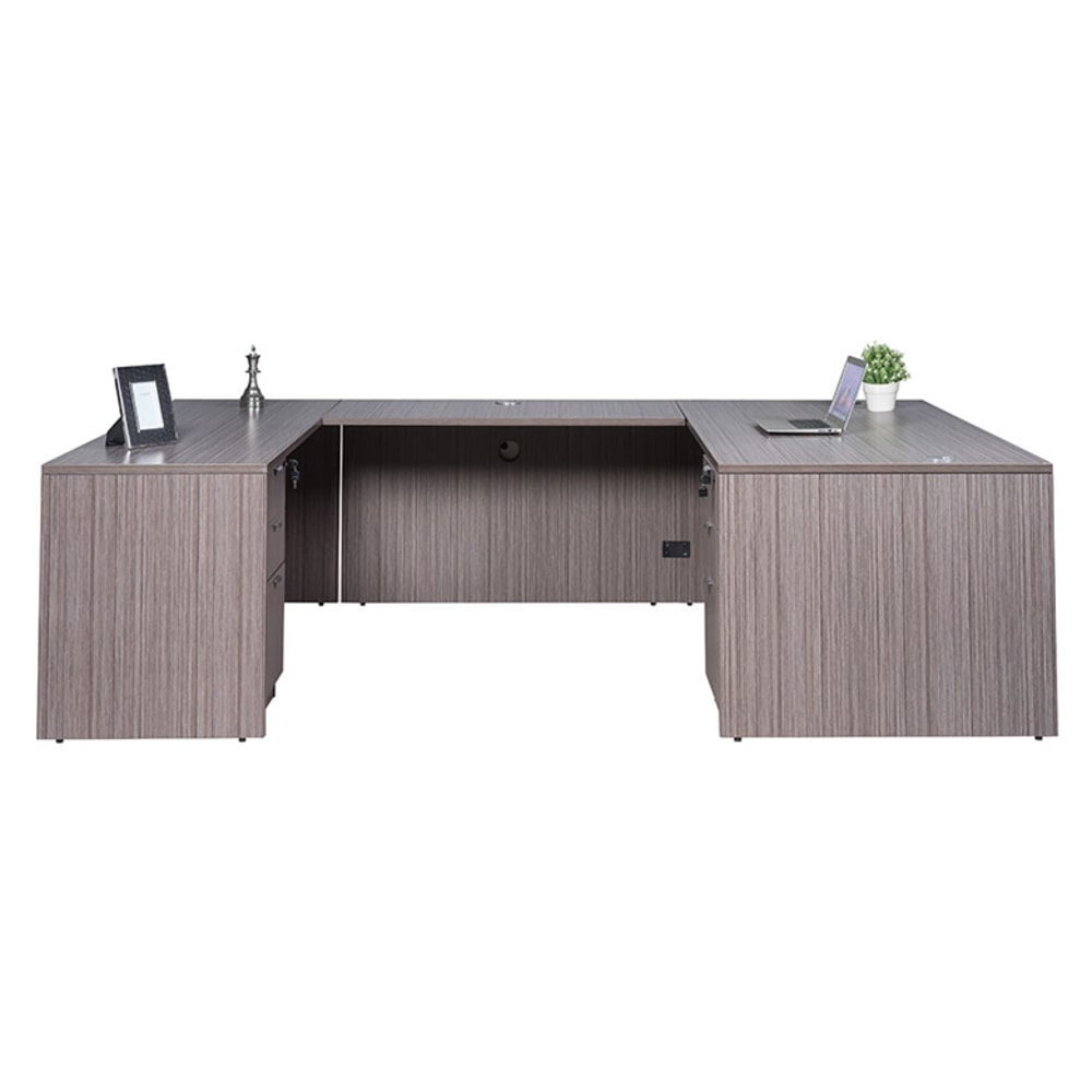 Boss Office Products 66inW Executive U-Shaped Desk With 2 Box/Box/File Storage Pedestals, Driftwood MPN:GROUPA14-DW