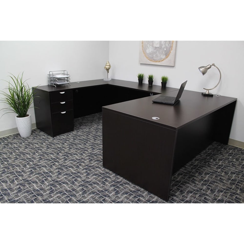 Boss Office Products 71inW Executive U-Shaped Desk With Box/Box/File Storage Pedestal, Mocha MPN:GROUPA3-MOC