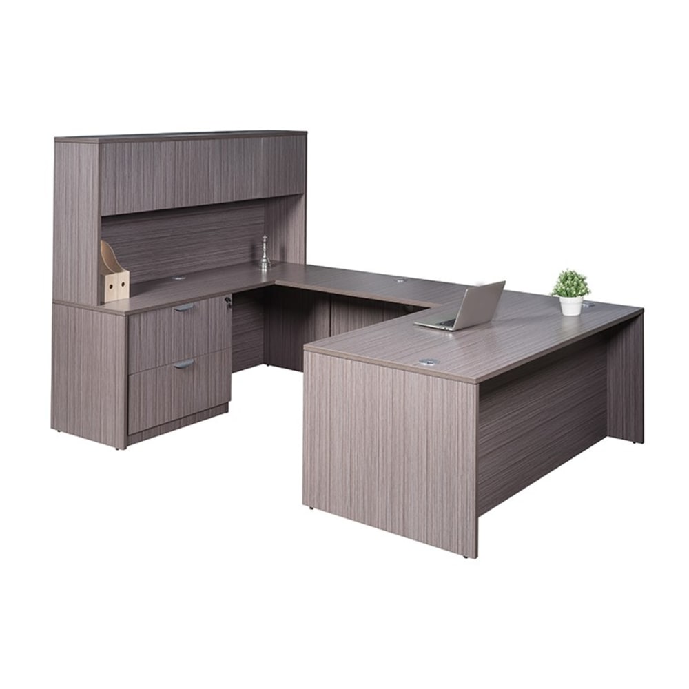 Boss Office Products 71in Executive U-Shaped Desk With 2 Drawer Lateral File And 4-Door Hutch, Driftwood MPN:GROUPA7-DW