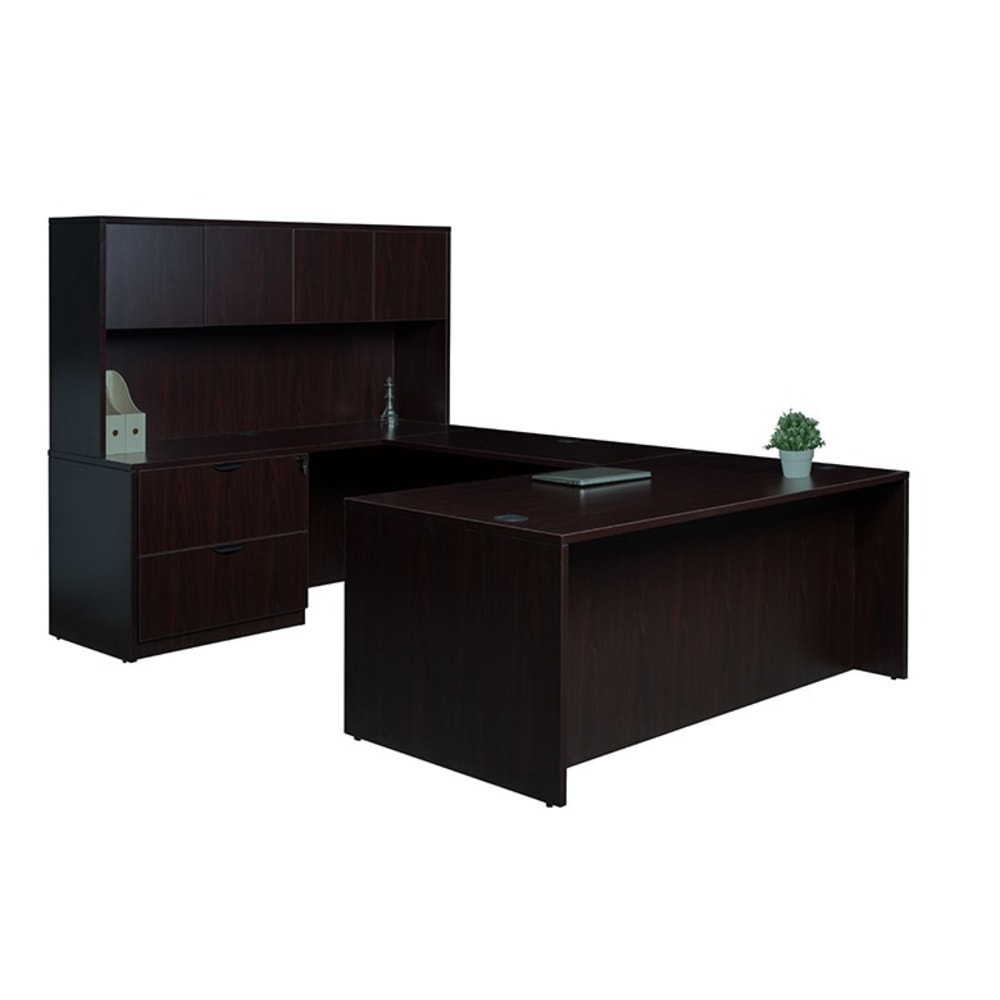 Boss Office Products 71in Executive U-Shaped Desk With 2-Drawer Lateral File And 4-Door Hutch, Mocha MPN:GROUPA7-MOC