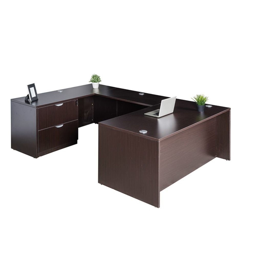 Boss Office Products 71inW Executive U-Shaped Desk With 2-Drawer Lateral File And Credenza, Mocha MPN:GROUPA8-MOC