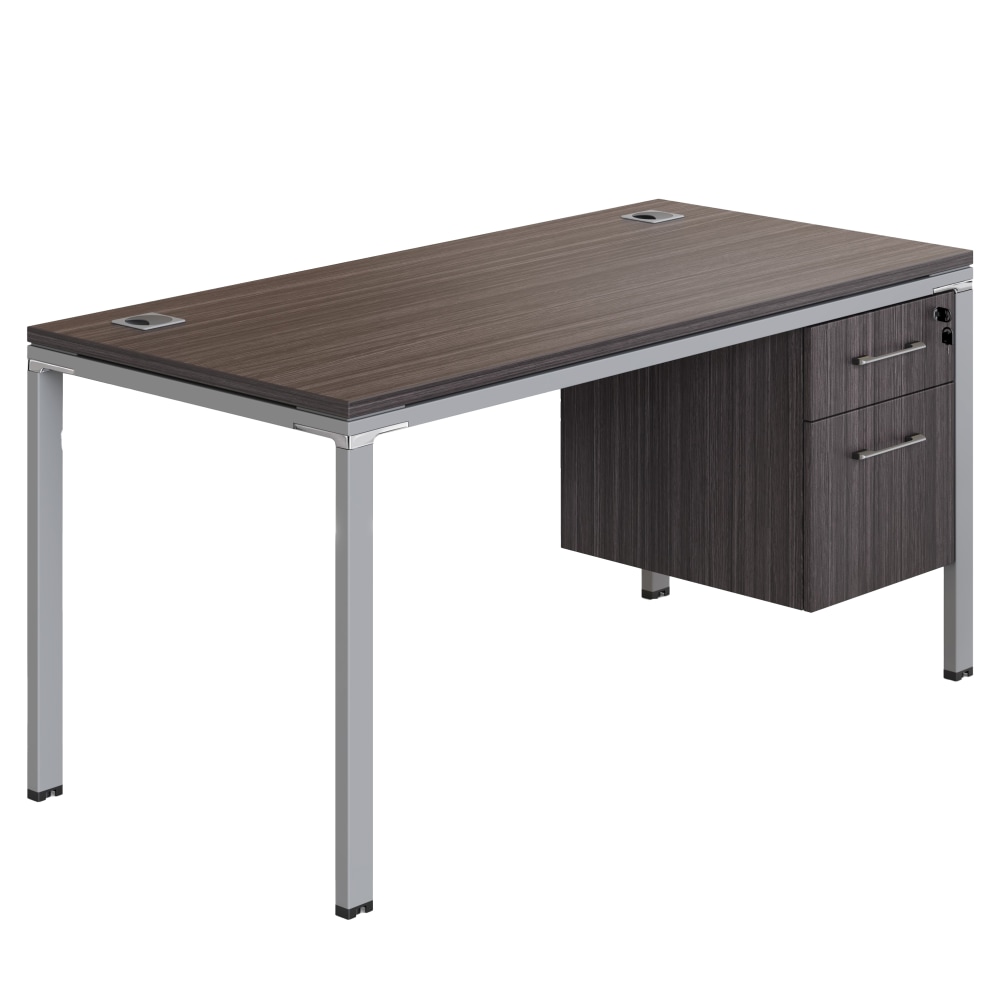 Boss Office Products Simple System Workstation Desk With Pedestal, 60in x 24in, Driftwood MPN:SGSD002-101