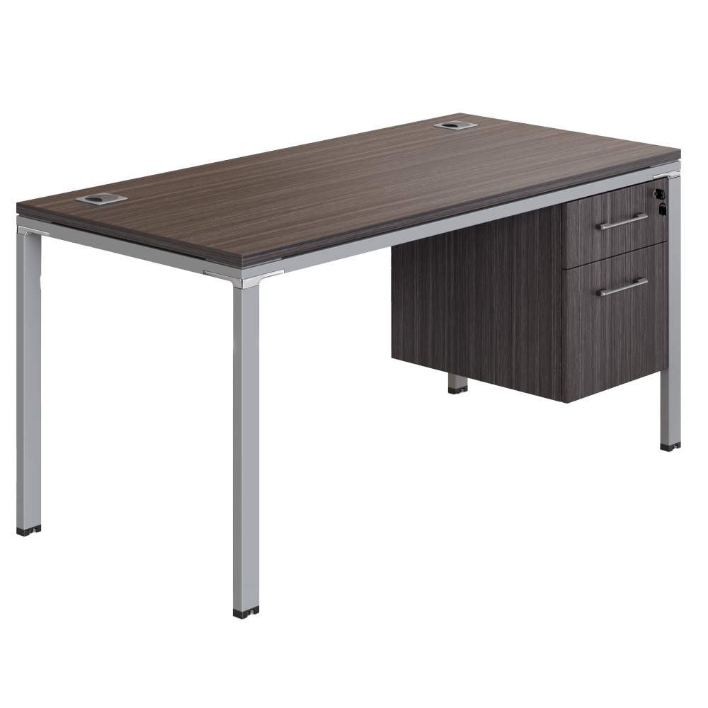 Boss Office Products Simple System 142in x 30in Workstation Desk with Pedestal, Driftwood MPN:SGSD002-203