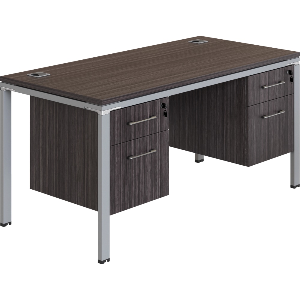 Boss Office Products Simple System Workstation Desk With 2 Pedestals, 60in x 24in, Driftwood MPN:SGSD003-101
