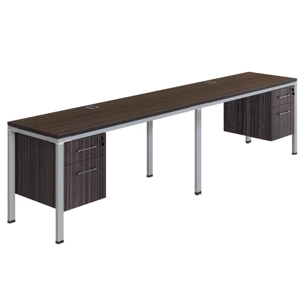 Boss Office Products Simple System Double Desk, Side By Side With 2 Pedestals, 29-1/2inH x 132inW x 24inD, Driftwood MPN:SGSD006-102