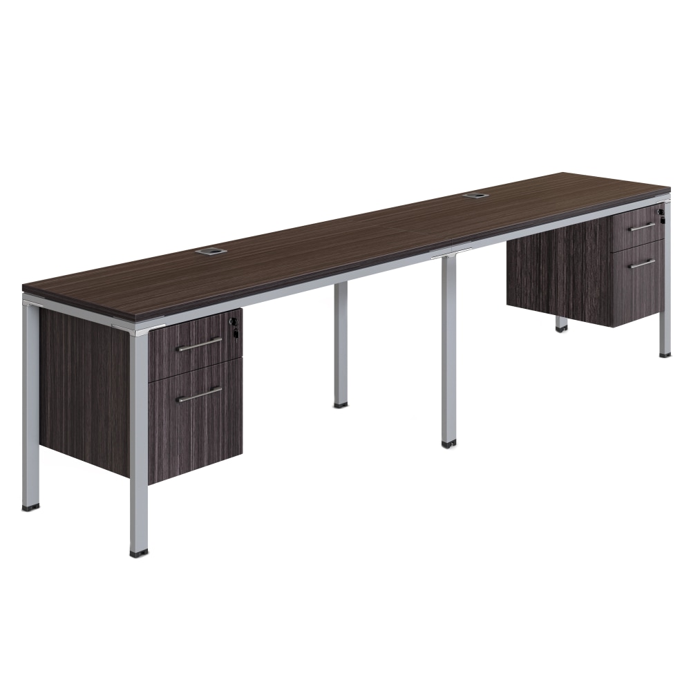 Boss Office Products Simple System Double Desk, Side by Side with 2 Pedestals, 30inH x 48inW x 29-1/2inD, Driftwood MPN:SGSD006-110