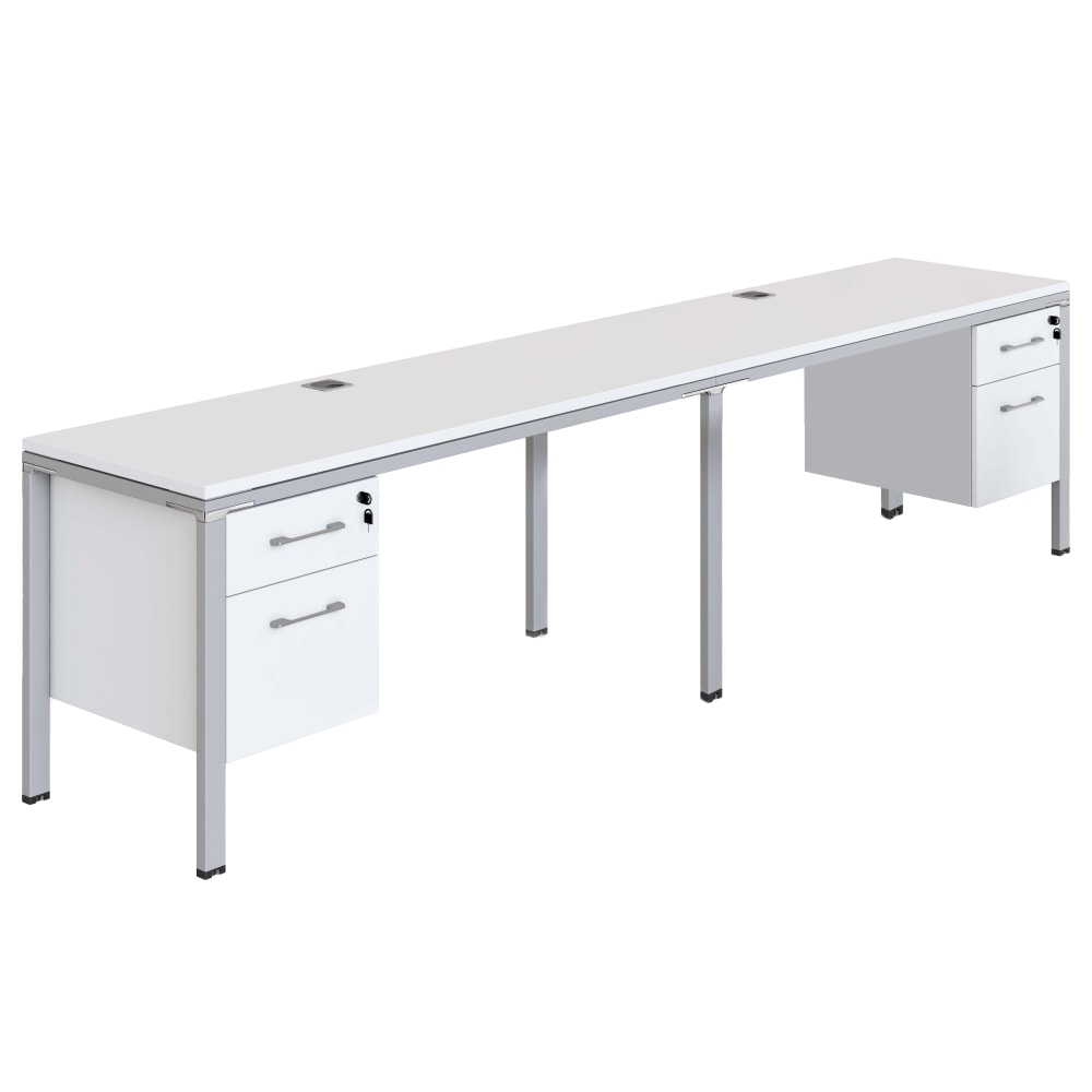 Boss Office Products Simple System Double Desk, Side By Side With 2 Pedestals, 29-1/2inH x 96inW x 24inD, White MPN:SGSD006-110-WT