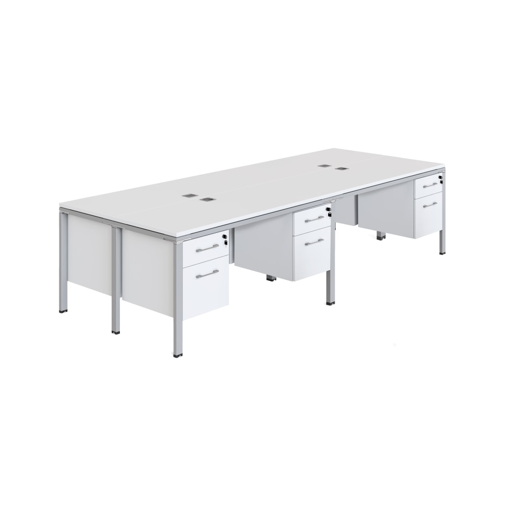 Boss Office Products Simple Systems Workstation Quad Desks With 4 Pedestals, 29-1/2inH x 120inW x 48inD, White MPN:SGSD016-101-WT