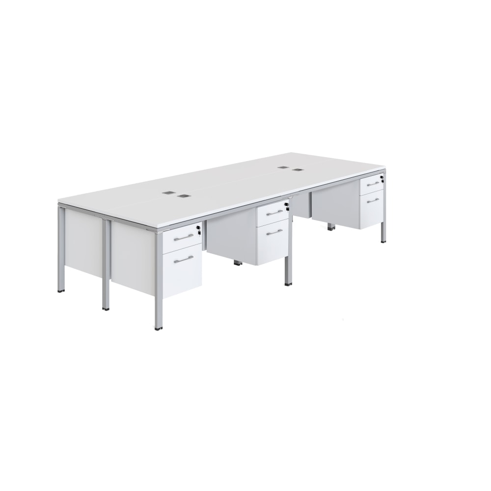 Boss Office Products Simple Systems Workstation Quad Desks With 4 Pedestals, 24inH x 66inW x 29-1/2inD, White MPN:SGSD016-102-WT