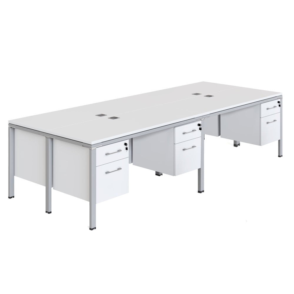 Boss Office Products Simple Systems Workstation Quad Desks With 4 Pedestals, 30inH x 71inW x 29-1/2inD, White MPN:SGSD016-203-WT