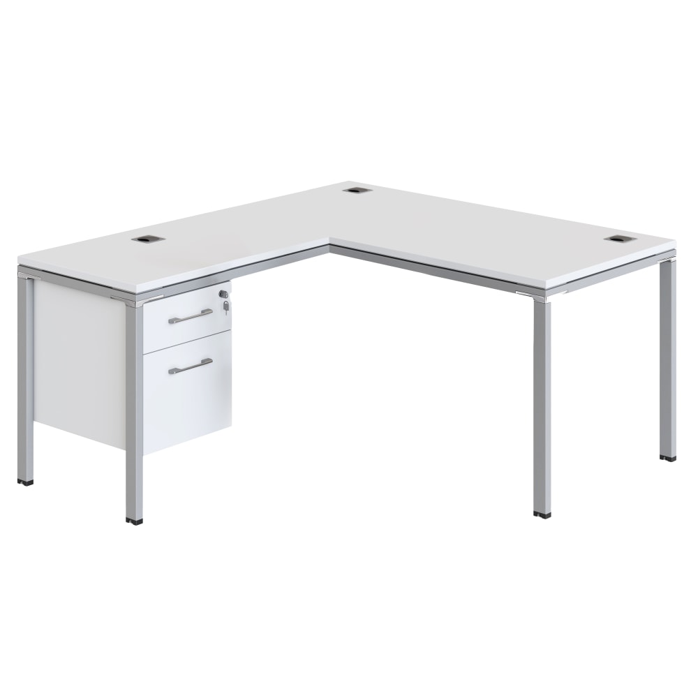 Boss Office Products Simple System Workstation L-Desk with Return & Pedestal, 29-1/2inH x 48inW x 59-7/16inD, White MPN:SGSD029-110-WT