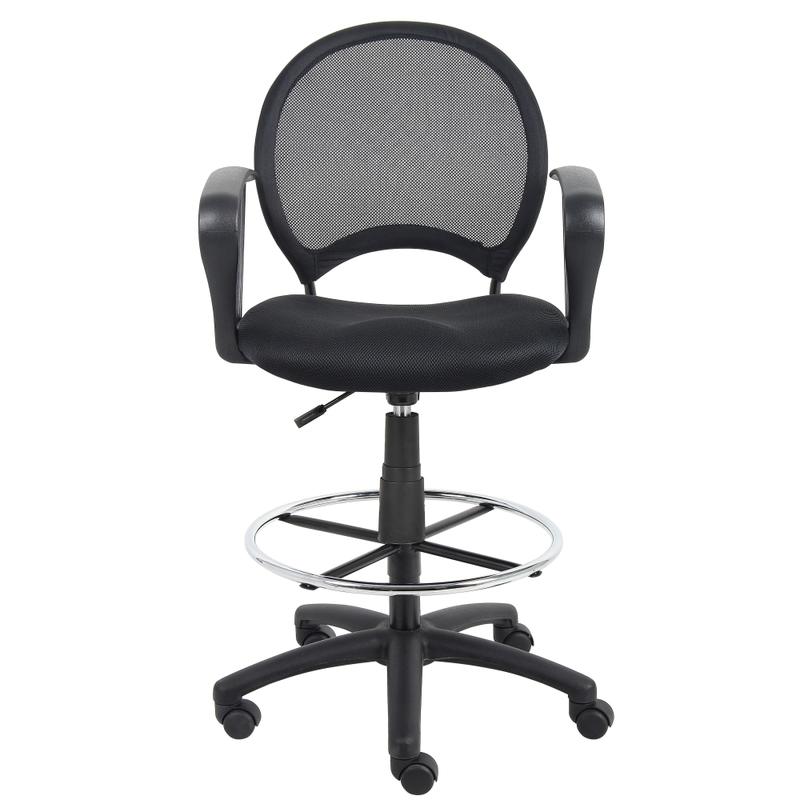 Boss Office Products Mesh Drafting Stool With Loop Arms, Black MPN:B16217