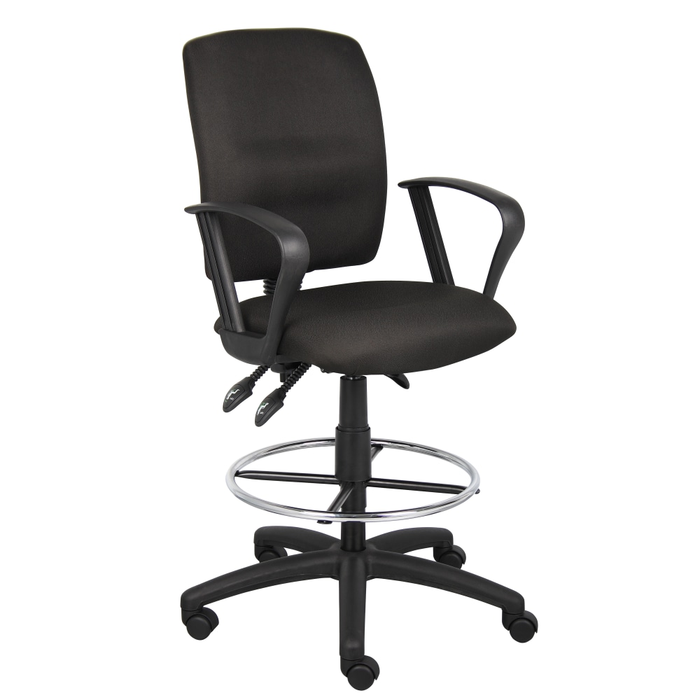 Boss Office Products Fabric Drafting Stool With Loop Armrests, Black/Chrome MPN:B1637-BK